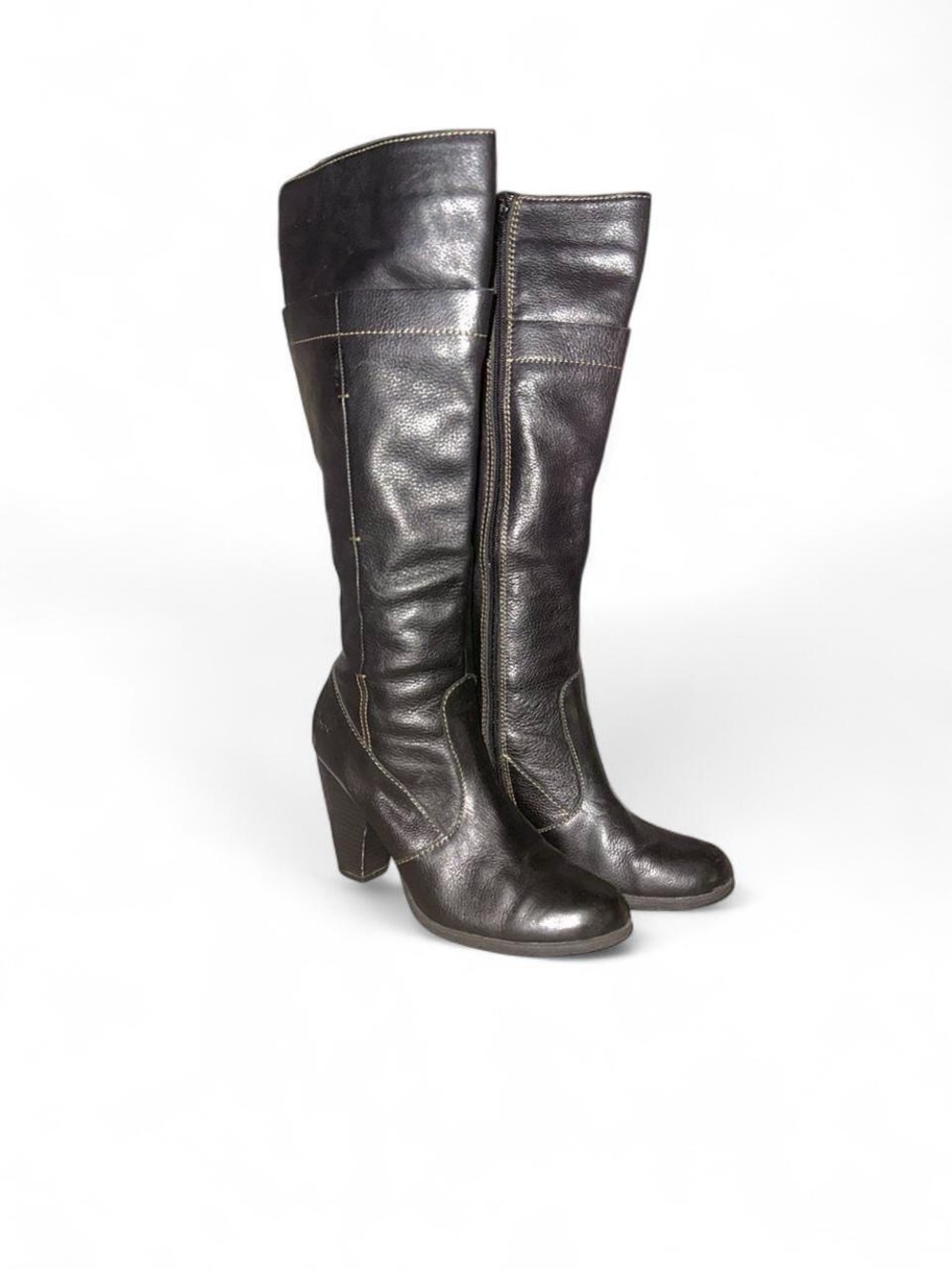 BOC Tall Boots Knee Black Leather Heels Size 8 39